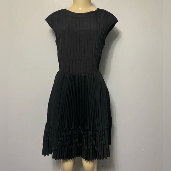 Ted Baker - V Back Pleated Fit And Flare Black Belted Dress - Picture 5 of 7